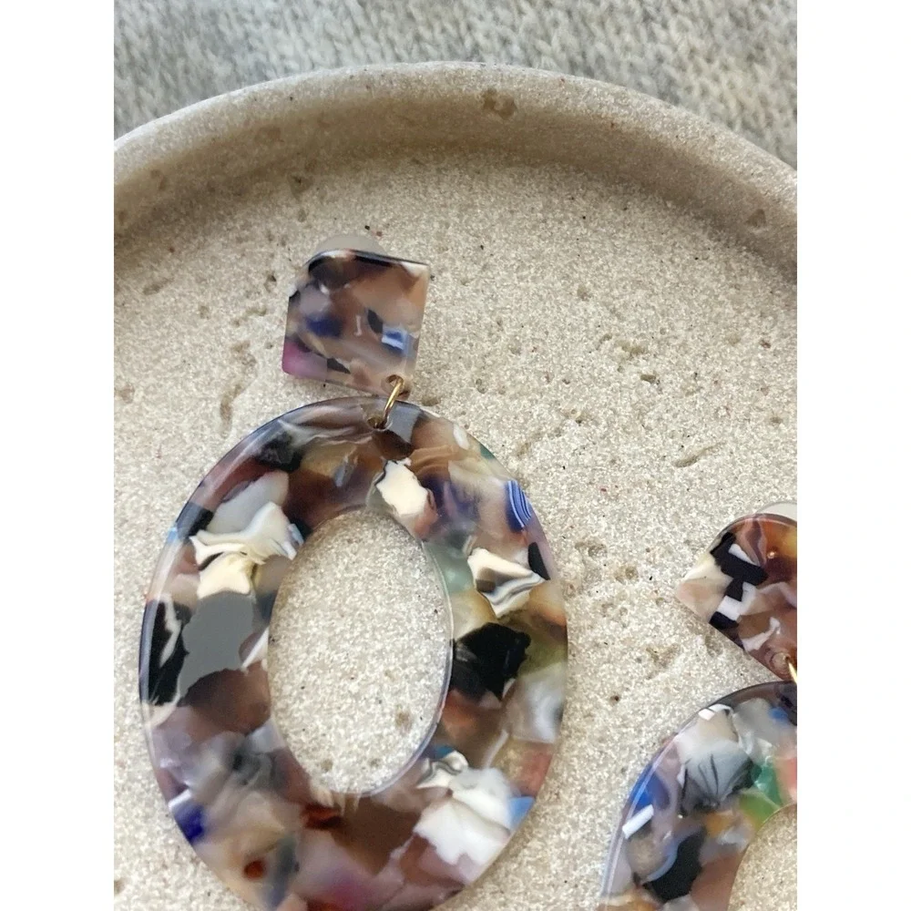 Retro Resin Dangle Earrings Set Of 2 80's Style‎ Open Oval Acrylic Statement